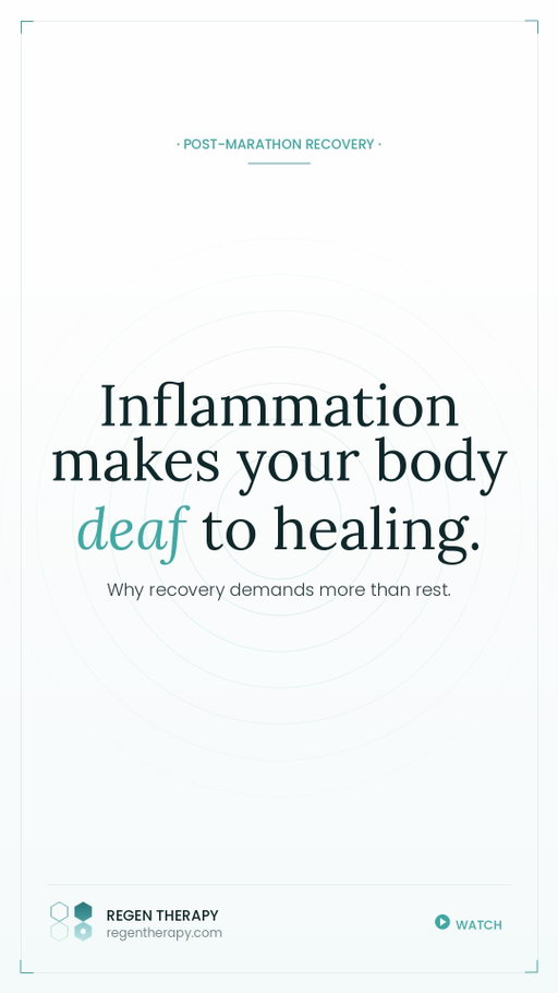 Why does recovery become more difficult after intense training or events like a marathon?

It is not simply due to mechanical wear and tear. It is largely driven by elevated inflammatory signaling.

In this state, tissues are still receiving healing signals, but their ability to respond is impaired. I often describe this as tissues becoming “deaf” to those signals.

The issue is not the absence of communication. It is the presence of too much noise.

Excess inflammation creates a signaling environment where normal cellular communication is disrupted. As a result, the body’s ability to repair and recover is diminished.

This is why effective recovery is not just about adding more interventions. It is about restoring the system.

Reducing inflammatory burden. Re-establishing receptor sensitivity. Allowing cells to respond appropriately again.

That is the foundation of meaningful recovery and long-term performance.

#performancerecovery #inflammation #cellularhealth #healthoptimization #regentherapy