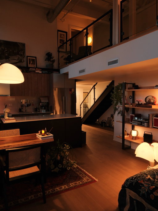 loft after dark
•
•
#interiordesign #apartmentdecor #homedecor #homeinspo #homebody
•
•
mid-century modern | toronto interior | brick loft living | warm light | lived-in spaces | hard loft | tall ceilings | large windows | natural light | vintage furniture | statement lighting | plants | architectural details | open living | modern apartment | home atmosphere | interior styling | design focused | quiet spaces