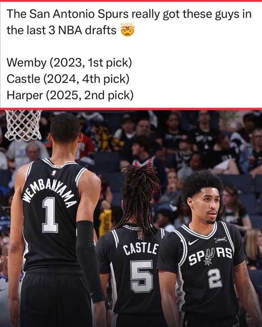 The Spurs really drafted Victor Wembanyama, Stephon Castle, and Dylan Harper in back-to-back-to back NBA drafts 🤯

This isn’t even including Carter Bryant, who’s also been great in his rookie season. The Spurs’ young core is insane.
