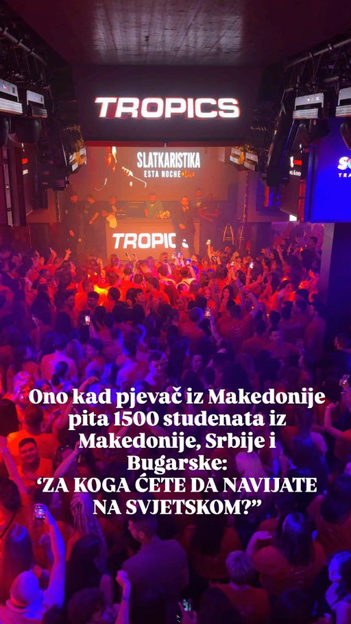 ❤️🔥 BALKANSKO ZAJEDNIŠTVO U ŠPANIJI NA VRHUNCU!

Lloret de Mar 🇪🇸 | Disco TROPICS 💣

1500 studenata iz Makedonije, Srbije i Bugarske na istom mjestu…

Na bini Slatkaristika (Marko Marinković) 🇲🇰🔥
uzima mikrofon i pita publiku:
“ZA KOGA ĆETE DA NAVIJATE NA SVJETSKOM?” ⚽️🇧🇦

I cijeli klub pokazuje ono što je najjače na Balkanu —
🔥 ZAJEDNIŠTVO I PODRŠKA 🇧🇦🤝

A onda DJ diže atmosferu 🎶💣
Dubioza Kolektiv – “I’m from Bosnia, take me to America”

🫶 NOĆ KOJA JE POKAZALA PRAVU BALKANSKU ENERGIJU I ZAJEDNIŠTVO

#balkan #zajednistvo #SolAzur #spain🇪🇸 #LloretDeMar