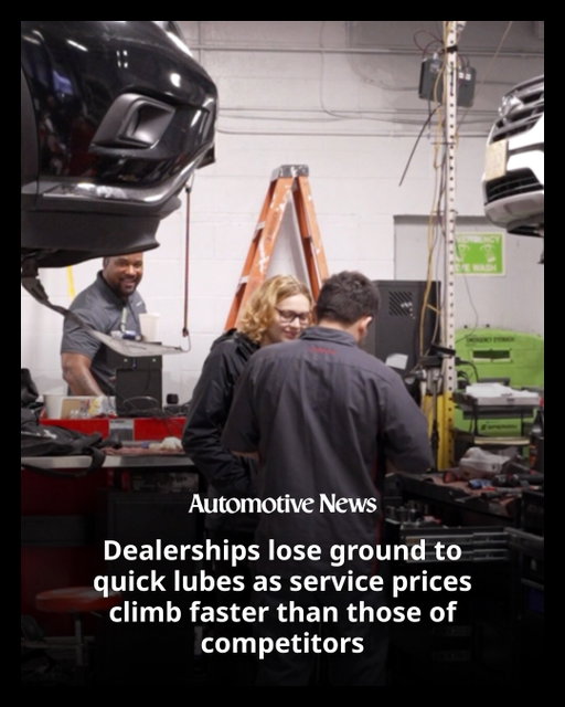 Dealership service departments are losing customers to quick lube shops — and pricing strategy is largely to blame, according to new data from global research and consulting firm Ducker Carlisle.

“The quick lubes are what everybody should be worried about,” Nate Chenenko, a principal and leader of global benchmarking activities at Ducker Carlisle, told Automotive News.

Dealerships made less money in 2025 than in 2024 and “quick lubes made more,” he said.

#autoretail #autoindustry #automotive #autoservice