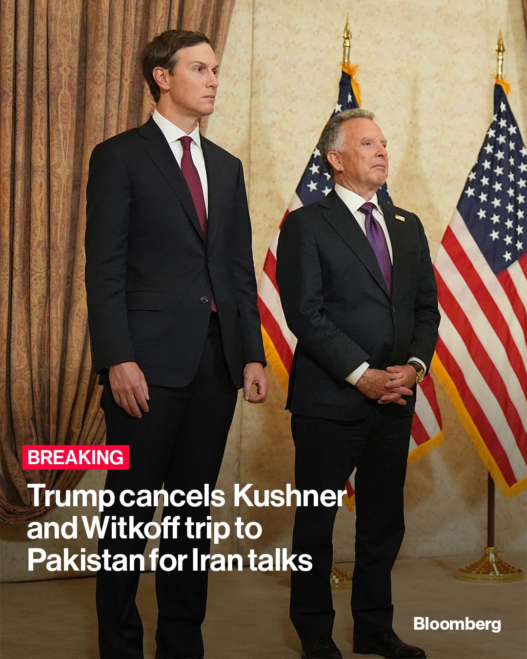 President Donald Trump canceled a planned trip to Pakistan by his top envoys for negotiations over the Iran conflict, according to White House Press Secretary Karoline Leavitt.

The president on Saturday told his son-in-law Jared Kushner and special envoy Steve Witkoff to skip the trip, she said. Tap the link in the bio to read more.

📷️: Aamir Qureshi/AFP/Getty Images