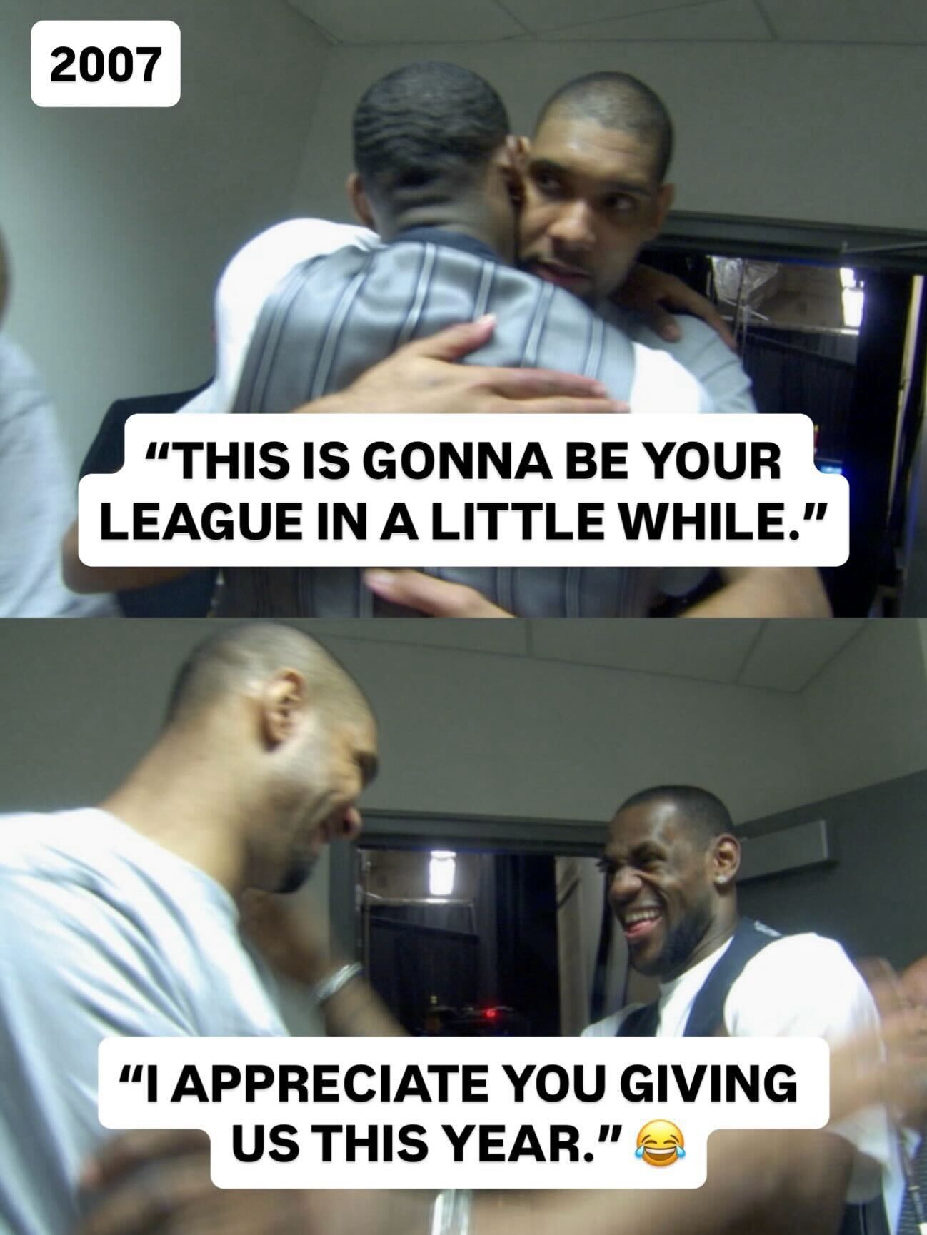 Tim Duncan had some heartfelt & playful words for LeBron James after the Spurs beat Cleveland in the 2007 Finals 😆🏆

Happy 50th BIRTHDAY, Tim!