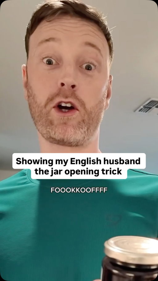His face says it all 🤨
He knows I’m about to try something stupid 😂

I am NOT hitting a jar on the counter… I’d break it
This little trick though?? game changer hahaha

#tayandalex #jartrick #lifehack #reaction