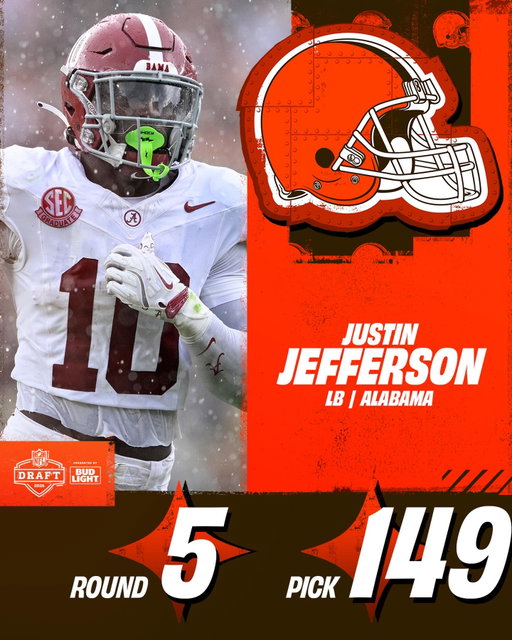 Browns select Alabama LB @1jjuggernaut in the 5th Round.

Another Justin Jefferson in the league 👀