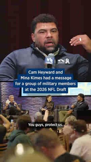 At our @NFL Draft event for local military, we made sure to carve out time to thank all those who serve and make it possible for all of us to enjoy pastimes like football. @camhey97 and @mina_kimes said it best 💙