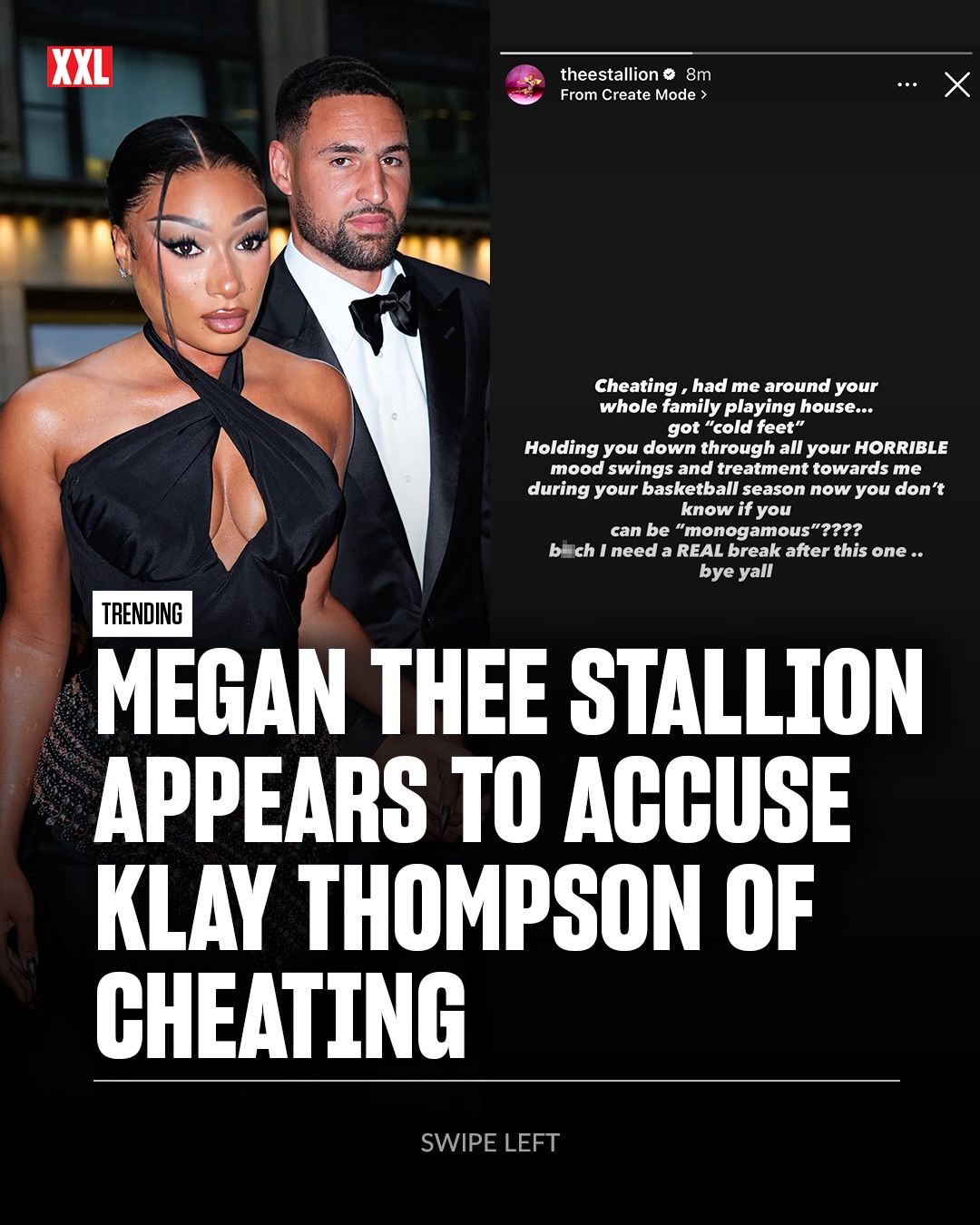 Megan Thee Stallion appears to call out NBA star Klay Thompson in a recent IG Story, accusing him of cheating and referencing issues during their relationship.

“Cheating, had me around your whole family playing house… got ‘cold feet’ Holding you down through all your HORRIBLE mood swings and treatment towards me during your basketball season… now you don’t know if you can be ‘monogamous’?”
