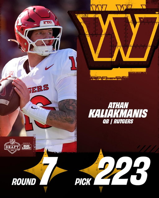 Commanders select Rutgers QB @aajk.23 in the 7th round 🫡

NFL Draft on NFLN/ESPN/ABC
Stream on @NFLPlus
