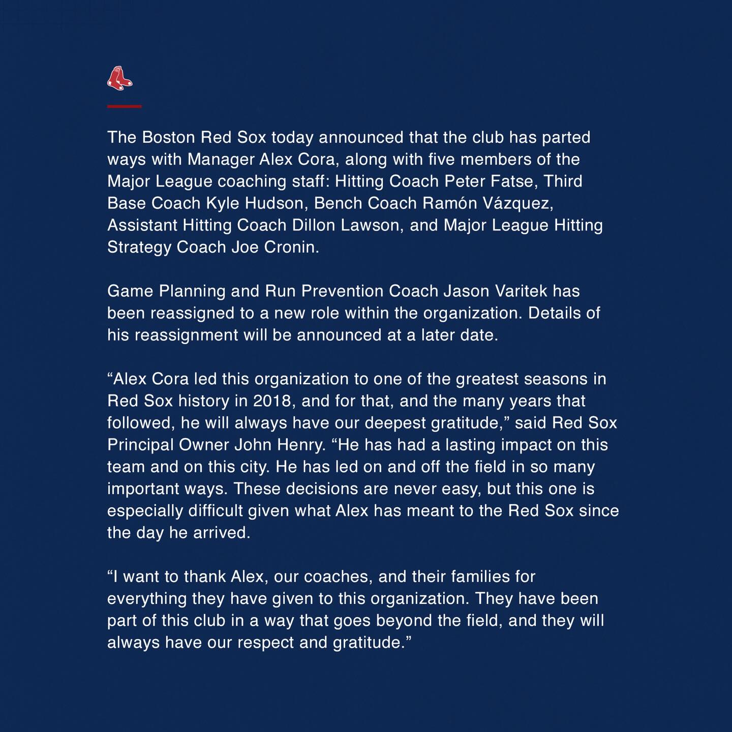A statement from the Boston Red Sox