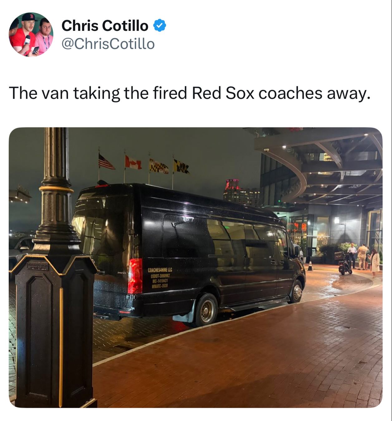 “Coaches4hire” on the van picking up the Red Sox coaches that just got fired