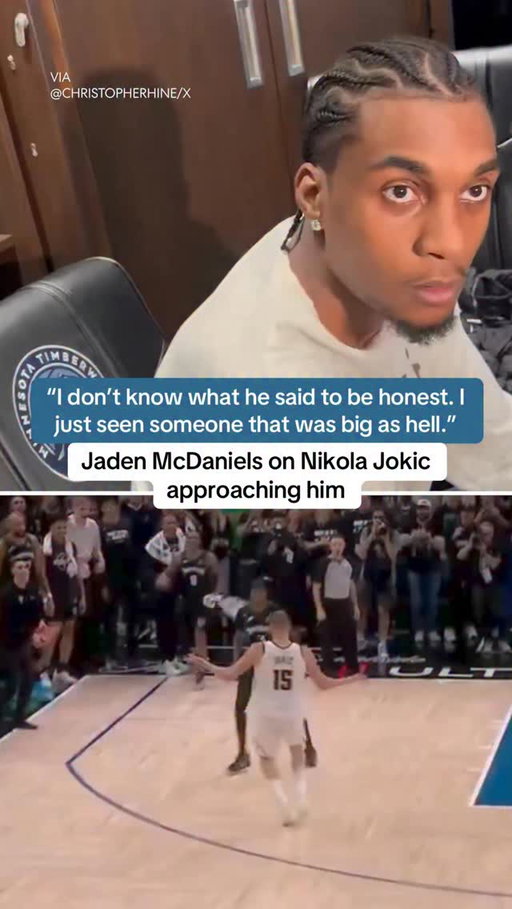 Jaden McDaniel’s reaction on Nikola Jokic confronting him at the end of Game 4 of Nuggets-Wolves 😭