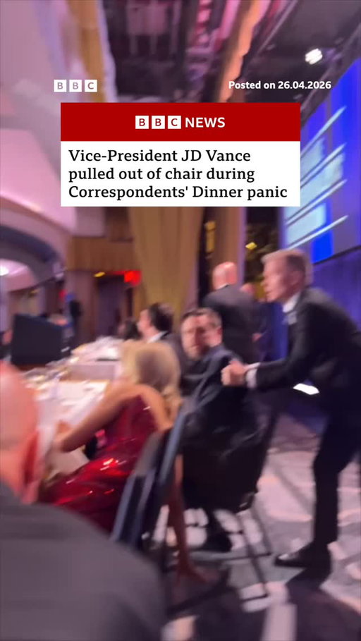 Vice-President JD Vance and President Donald Trump were pulled away from their table at the White House Correspondents' Dinner on Saturday night, after gunshots were heard.

First Lady Melania Trump, Vice-President JD Vance, and hundreds of journalists, media personalities and government officials were also there.

The BBC's US partner, CBS News, reports that the alleged gunman, who is now in custody, has told authorities he was targeting officials linked to US President Donald Trump.

The annual event was held at the Washington Hilton hotel, with Trump attending for the first time as president.

Tap the link in @BBCNews's bio for the latest updates on this story.

#JDVance #DonaldTrump #BBCNews