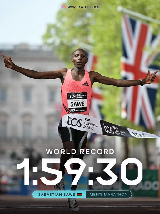 THE BARRIER HAS BEEN BROKEN 🫨

@sabastiansawe becomes the first person ever to break the 2-hour barrier in official race conditions, storming to a historic 1:59:30* and obliterating the previous world record by more than a minute‼️

Needless to say he successfully defends his @londonmarathon title in dominant fashion 🥵

But this was more than one man’s race…

@yomif_kejelcha, on his marathon debut, also breaks 2 hours with a stunning 1:59:41 😅

And @jacob_kiplimo clocks 2:00:28, also faster than the previous world record 😤

The greatest marathon race ever run? 👀

*Pending the usual ratification procedures