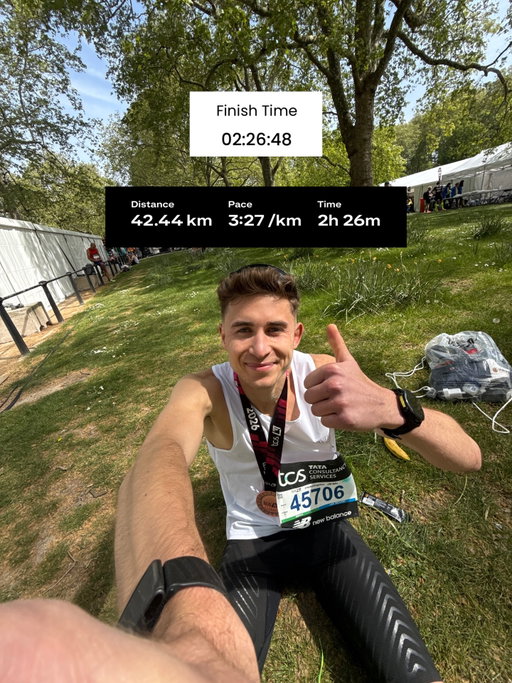 LDN Marathon 🇬🇧 2:26:48 

Race of my life, felt incredible til 30k then quads didn’t back it, but ecstatic to put down a time I believe reflects my shape 

Part of me thought I would never run sub 2:30 again after last year, today made me realise there’s more to give :)

All praise to @arthurvee for getting me here 🐐

London you are unmatched 

#running #marathon