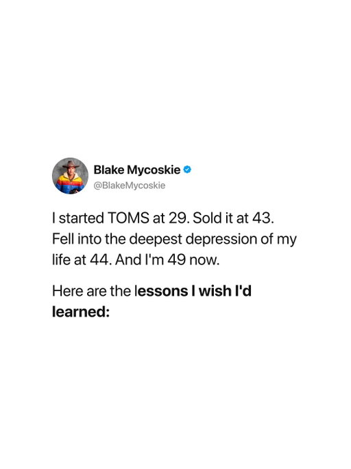 I started TOMS at 29, sold it at 43, and fell into the deepest depression of my life at 44 because I spent 20 years tying my worth to what I achieved and no amount of success could fill that void. I had the money, the freedom, and the impact and still couldn't get out of bed because success isn't the same thing as being okay. These lessons cost me 20 years of struggle and I am sharing them so they don't cost you the same.

#BlakeMycoskie #ENOUGH #MentalHealth