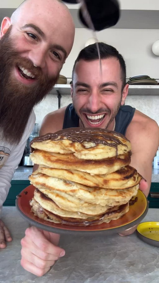 THE FLUFFIEST HALVA PANCAKES!! @bengingi’s first stack of buttermilk pancakes!!!! It’s an adaptation of the citrus-poppy pancakes from Jew-ish! HE’S NEVER GOING BACK!

Halvah Pancakes
2 cups buttermilk
1 tablespoon granulated sugar
1 teaspoon vanilla extract 
1/2 teaspoon kosher salt 
1/2 teaspoon ground cinnamon 
2 large eggs
2 cups all-purpose flour
1 tablespoon baking powder
1 tablespoon baking soda 
1 cup crumbled halva
Unsalted butter, for cooking
@seedandmill chocolate tahini sauce, for serving
Maple syrup, for serving

1. In a large bowl, whisk together the buttermilk, sugar, vanilla, salt, cinnamon, and eggs until smooth. Add the flour, baking soda, and baking powder and whisk until just incorporated, the fold in the halva. 
2. Melt a little butter in two medium skillets over medium heat. Add 1/2 cup batter to each and cook, flipping once, until golden brown and puffed, about 2 minutes per side. Transfer to a platter and repeat, adding more butter as needed, until all the pancakes are made. 
3. Drizzle with chocolate-tahini sauce and/or maple syrup, the serve.