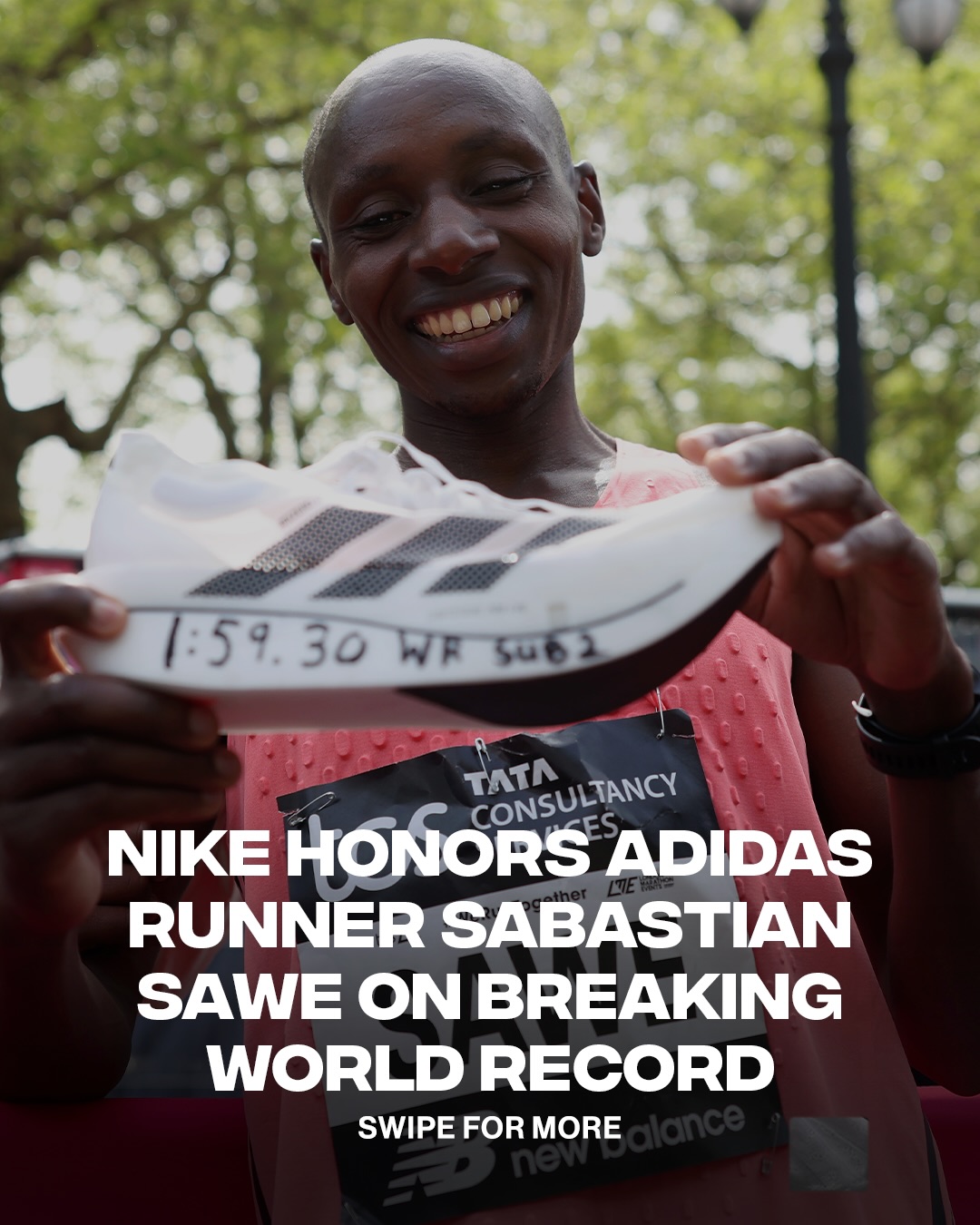 Class act from the Swoosh 👏

Nike’s @kipchogeeliud, who previously held the marathon world record in 2019, congratulated Adidas athlete Sebastian Sawe after his record-breaking run in London.

📸: @adidas/ @nike / @gettyimages