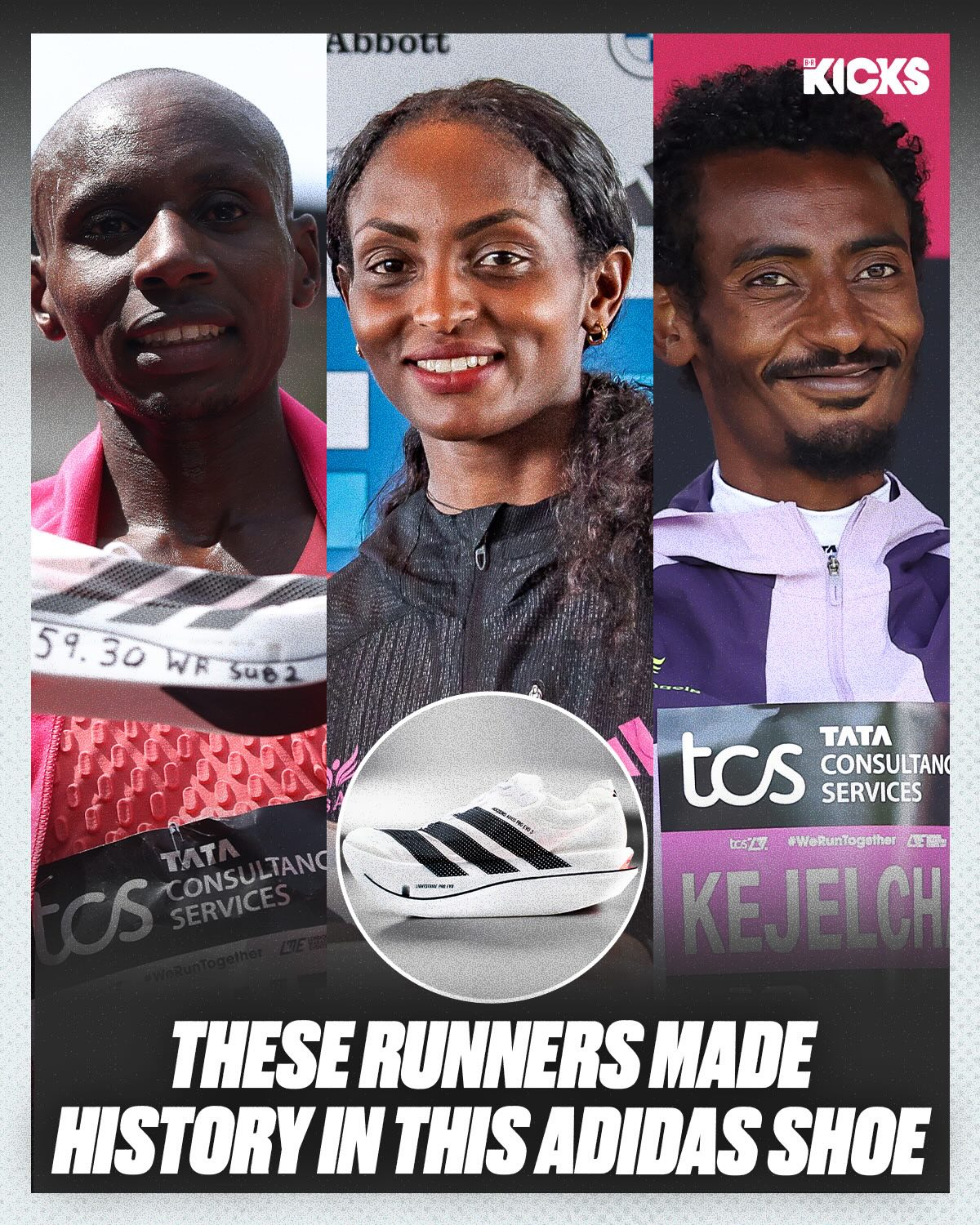 The adidas Adizero Adios Pro Evo 3 delivered historic performances, as @sabastiansawe and @yomif_kejelcha both broke a 2-hour marathon mark at the 2026 London Marathon, while @tigist__assefa set a women-only world record 🤯

The Evo 3 is adidas’ first sub-100g supershoe, its lightest and fastest yet 💨

(via @adidasrunning)
