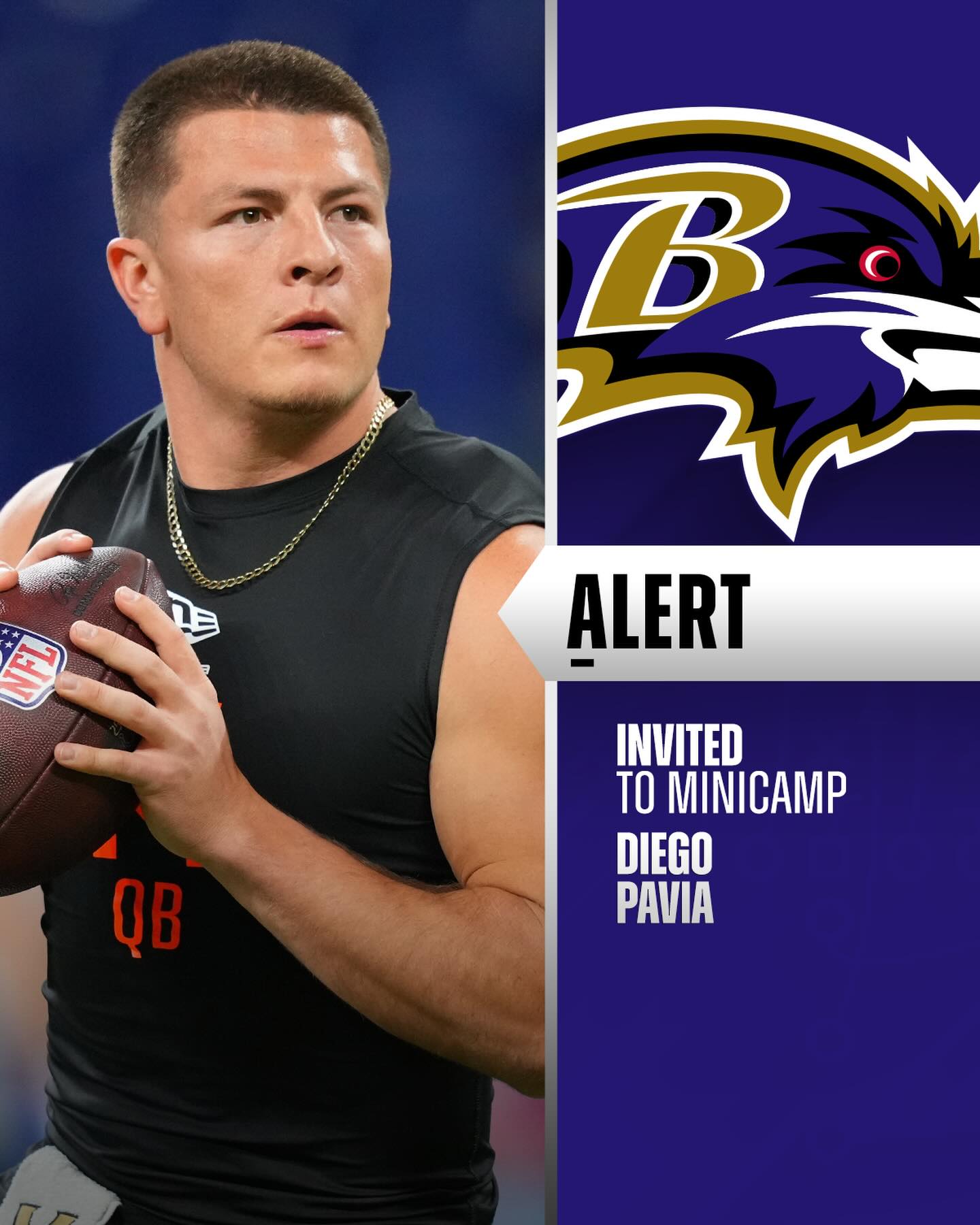 Undrafted free agent QB Diego Pavia accepts invitation to Ravens minicamp. (via @adamschefter) 

📷: Julio Cortez/AP