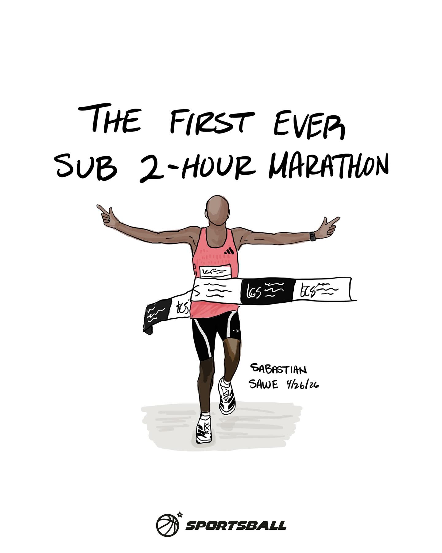 First ever sub 2-hour marathon 🏃🏽🚨

At the London Marathon this morning, Sabastian Sawe became the first person to run a marathon in under 120 minutes, finishing in 1:59:30.

That’s an average 14:10 per 5k and 13.2 mph for 26.2 miles.