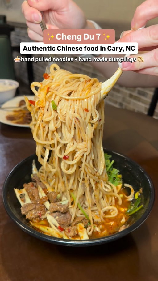 hand pulled noodles 🤝 me 

@chengdu7.cary has authentic Chinese food where you can watch them make hand pulled noodles and hand made dumplings from scratch and it was all delicious 🍜 🥟 

#raleighnc #carync #northcarolina #food