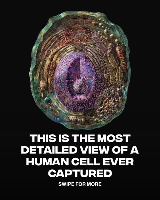 We really got a whole universe inside of us 🧬

This reconstruction turns molecular data into a 3D scene using X-ray crystallography & electron microscopy. With light & transparency, it feels like you’re looking inside the cell, not at it. It works because it’s based on real data, making complex processes easier to see and understand.

[📸: via/ EvanIngersoll, GaelMcGill]