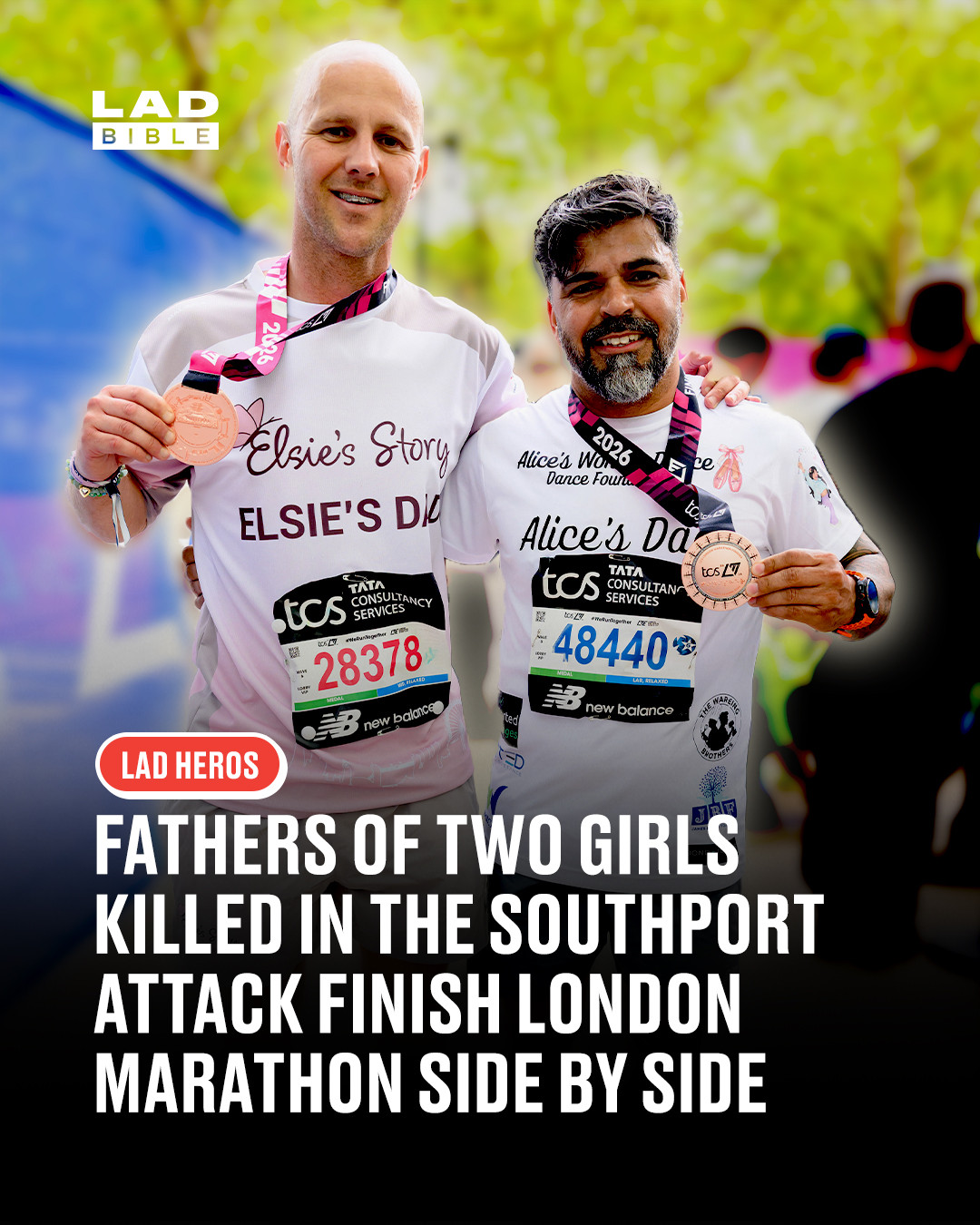This is what real strength looks like ❤️⁠
⁠
The fathers of two girls killed in the Southport attack have completed the London Marathon side by side, in a powerful show of strength and friendship.⁠
⁠
Sergio Aguiar and David Stancombe crossed the line together in four hours and 36 minutes, having both said running has helped them cope with their loss. Their daughters, Alice Da Silva Aguiar, nine, and Elsie Dot Stancombe, seven, died alongside six-year-old Bebe King in July 2024. Before the race, the pair were honoured with the Spirit of London Marathon Award, granting them a place for life.⁠
⁠
Sergio, who now runs to “spread her magic”, has completed seven marathons in Alice’s memory, while David has raised funds through Elsie’s Story to support children and families. The pair, who first ran as “two dads”, said this year they ran as “two friends” after growing close through their shared journey.⁠
⁠
#ladbible #londonmarathon