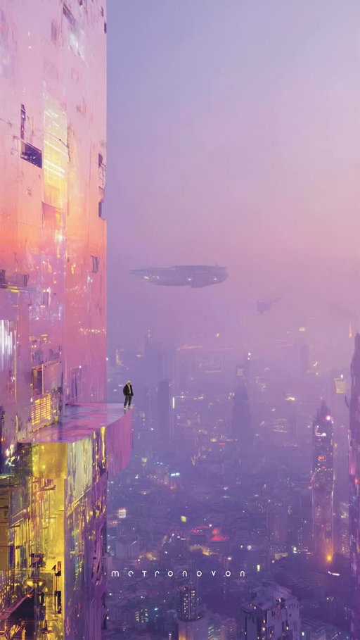 I still believe the world can be renewed. 
This is the only place where the city breathes. 
At this hour, from the summit, the city turns into an iridescent pulse. 
The aurora does not stay in the sky. 
It slips through towers, weaves along the paths of transit craft, and finally reaches within me.

—
What kind of future do you imagine?
—
Part of an ongoing sci-fi narrative
about futures yet to be spoken.