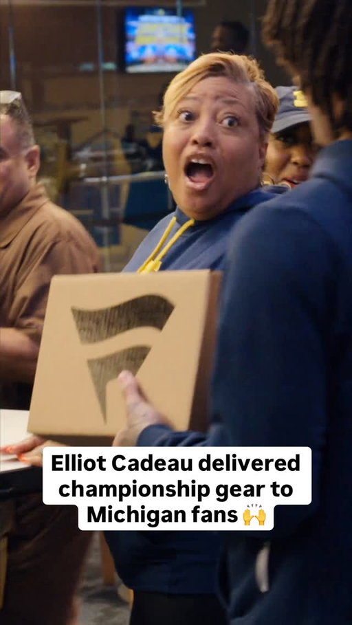 Elliot Cadeau of @umichbball joins @UPS driver Larry Cruz to deliver 2026 championship gear to some of Michigan’s biggest fans in Ann Arbor. GO BLUE!