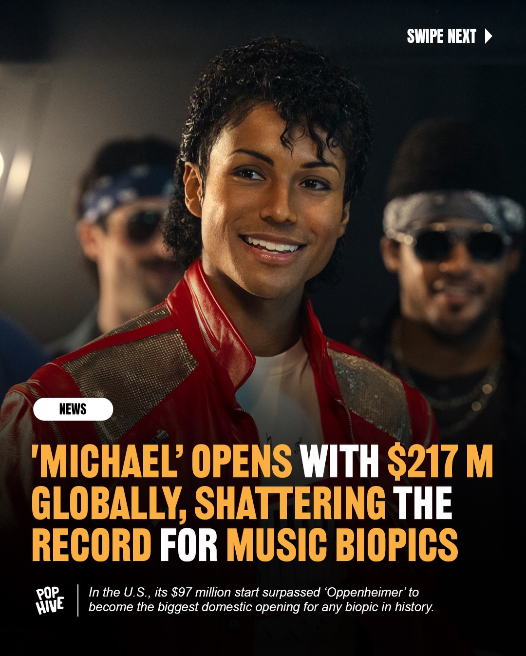 The Michael Jackson biopic has shattered box office records with a $217.4 million global debut, becoming the highest-grossing domestic opening for any biopic by surpassing ‘Oppenheimer.’ 😳🔥

Despite a 40% critics score, the film is a massive hit with audiences, fueled by a family-friendly approach.

The movie’s success is driven by broad demographic appeal, drawing significant turnout from both Gen Z and older moviegoers over the age of 55❕

Did y’all go see ‘Michael’ on opening weekend❔👀