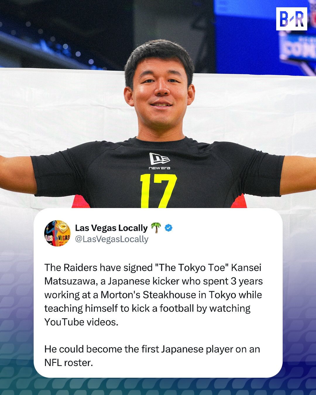 Kansei Matsuzawa planned to play college soccer in Japan, but after attending a 2018 Raiders-Rams MNF game, decided he wanted to play in the NFL 🔥

Matsuzawa sent footage to US colleges and only garnered interest from Hocking College in Nelsonville, Ohio. He then transferred to Hawaii where he eventually received a scholarship after leading the team in scoring 👏

(via @bachscore, Junko Fukutome, h/t Las Vegas Locally/X)