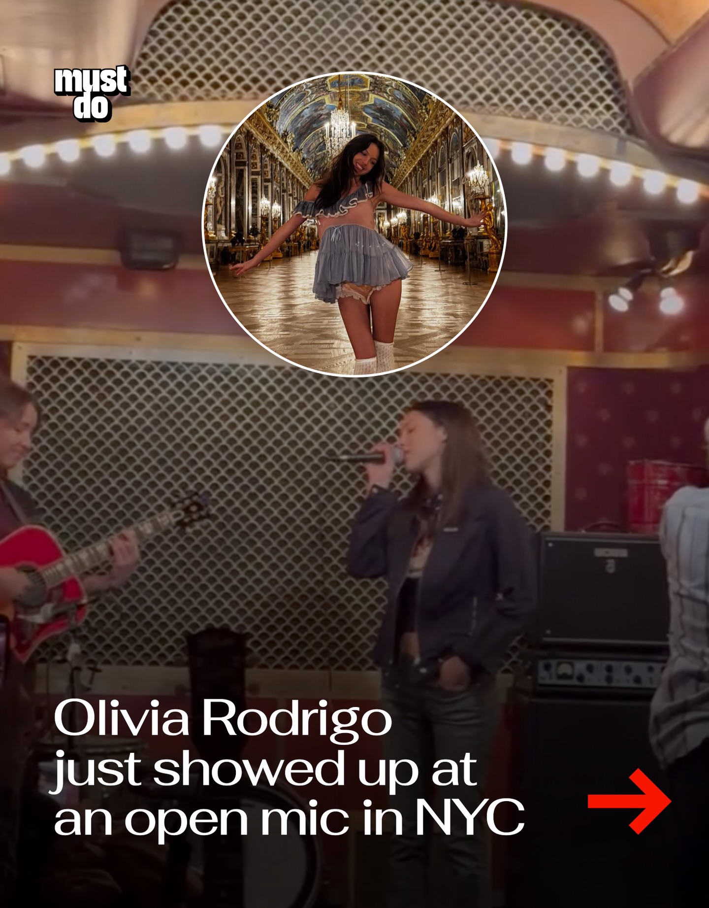 Imagine going to an open mic and Olivia Rodrigo walks on stage.

That’s exactly what happened at Pete’s Candy Store in Williamsburg this weekend, where she showed up unannounced and performed her new song “Drop Dead.”

The small Brooklyn venue is usually known for up-and-coming artists, not one of the biggest pop stars in the world.

By the way, we have a weekly newsletter with what’s worth knowing about and doing in NYC. One newsletter. Once a week. Link in bio.

Media via @charliecomforts @petescandystore @oliviarodrigo

#mustdonyc #oliviarodrigo #nycopenmic