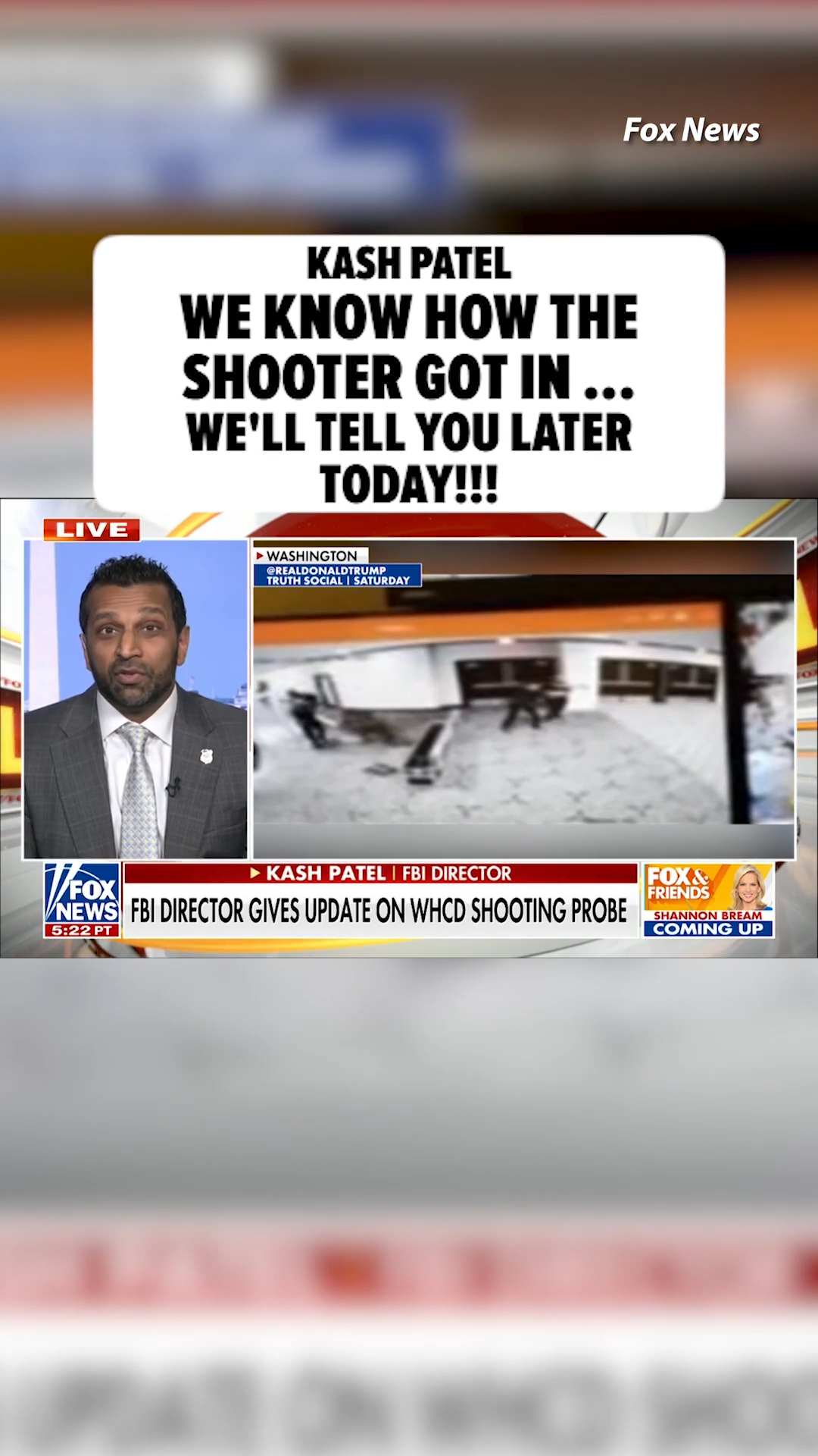 😏👀 Kash Patel is already taking a bit of a victory lap, saying he and Acting Attorney General Todd Blanche will break down exactly how alleged gunman Cole Allen slipped past security at the WH Correspondents' Dinner … with more answers coming later today.

FULL STORY AT THE LINK IN BIO. 

🎥: Fox News