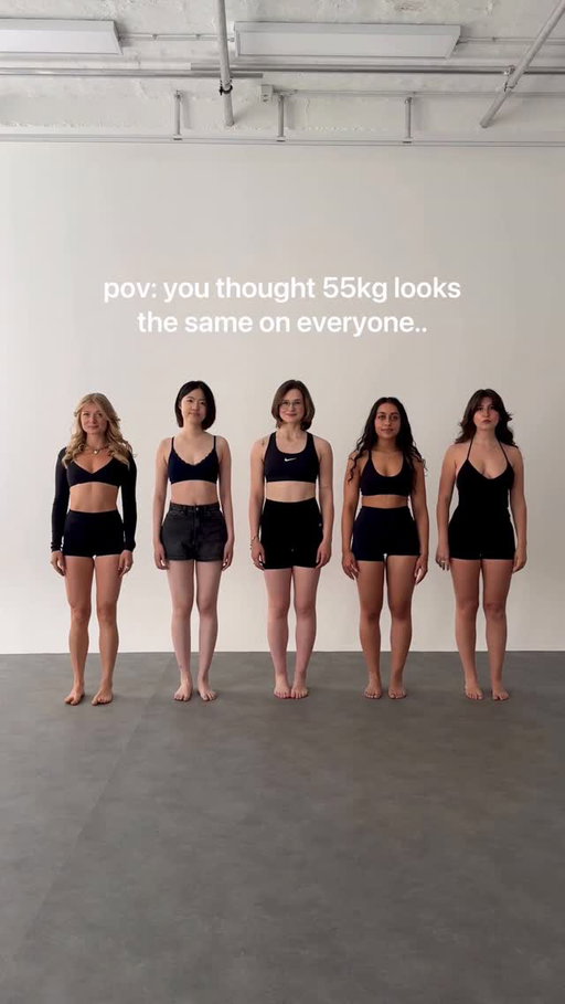 proof that the number on the scale looks different on every body 👀

had this video idea and can’t believe I found all these beautiful girls, with all the same weight. We all are roughly around 55 kg but we all look very different due to our lifestyle, genetics, the sports we do.. this is not to compare our bodies, this is to show that we all are different and that we actually CAN’T COMPARE 🥹