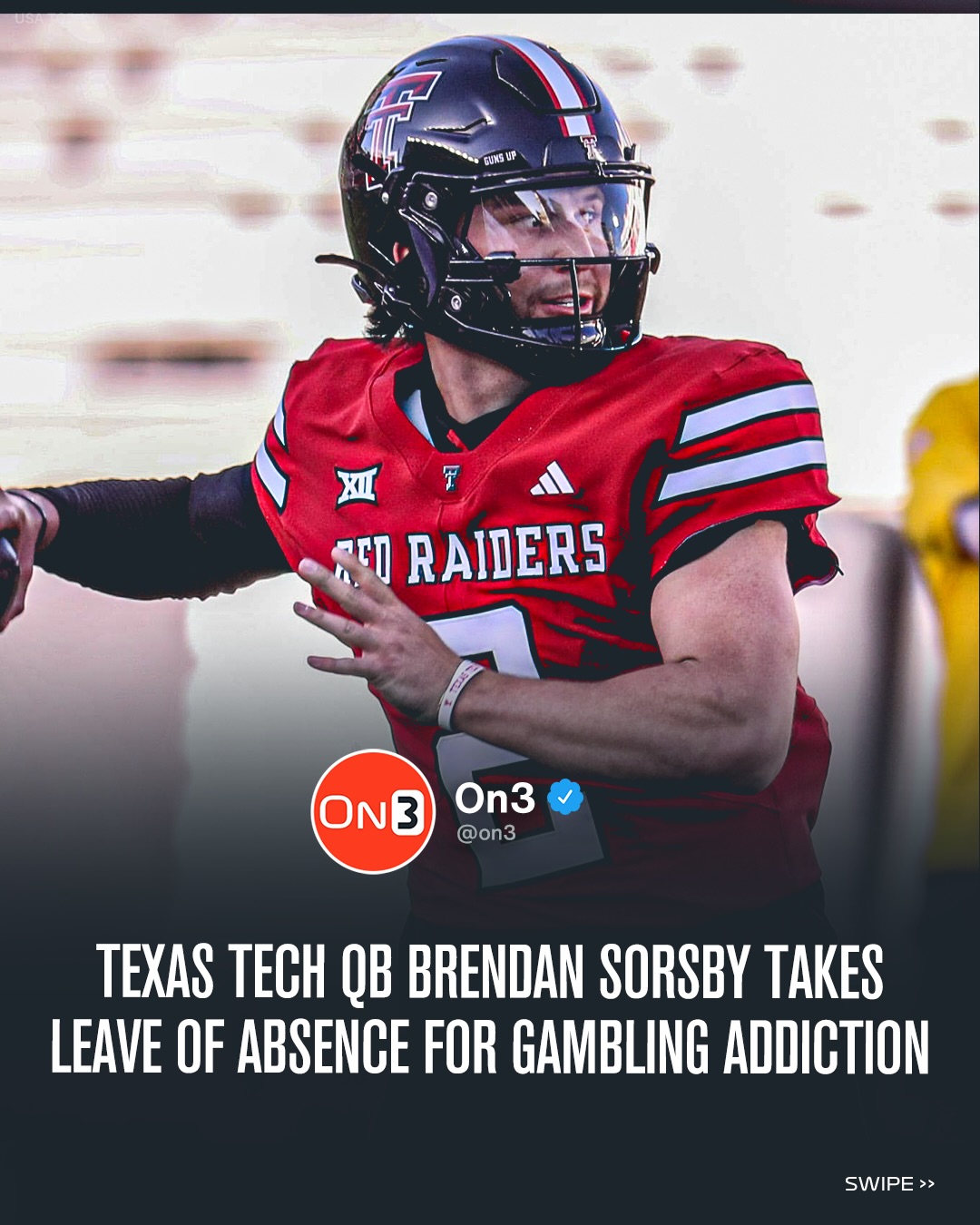 Texas Tech QB Brendan Sorsby is taking a leave of absence from the football program for a gambling addiction, the school announced.