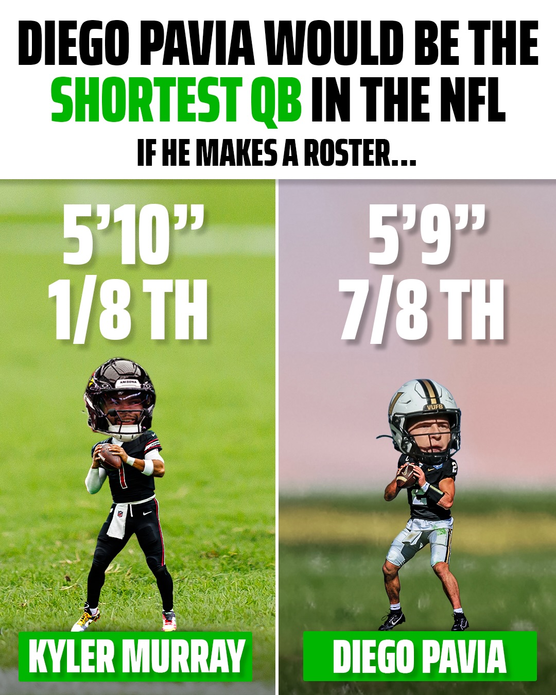 Diego Pavia has a chance to become the shortest QB in the NFL if he makes a roster 👀