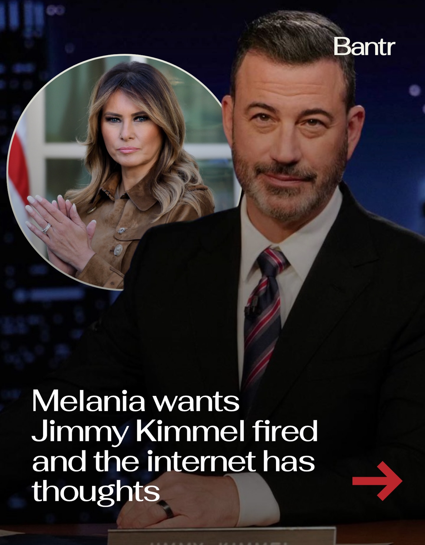Kimmel is in the Trump family crosshairs once again.

Melania Trump is calling on ABC to take action against Jimmy Kimmel, accusing him of spreading “hateful and violent rhetoric” after a controversial monologue.

The backlash stems from a joke Kimmel made last week during a parody segment tied to the White House Correspondents’ Dinner, where he called her an ‘expectant widow’.

The joke preceded the Dinner where an armed gunman was apprehended.

In a statement, Melania said his comments were “intended to divide the country” and questioned why the network continues to support him.

ABC and Kimmel have not publicly responded so far, but the internet has been quick to jump on the story.

By the way, we have a weekly newsletter rounding up the biggest stories so you don’t have to. One newsletter. Once a week. Link in bio.

Media via Shutterstock/ABC/X

#readbantr #viral #kimmel #melania