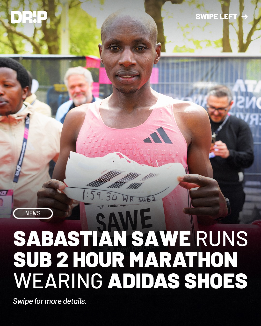 Sabastian Sawe just made history at the London Marathon, finishing in 1:59:30 and becoming the first athlete to break the sub 2 hour marathon barrier in an official race.

He did it wearing the adidas Adizero Adios Pro Evo 3, one of the most advanced racing shoes ever made. The model retails at $500 and is set to release Thursday. 

Y’all think you could run this fast?