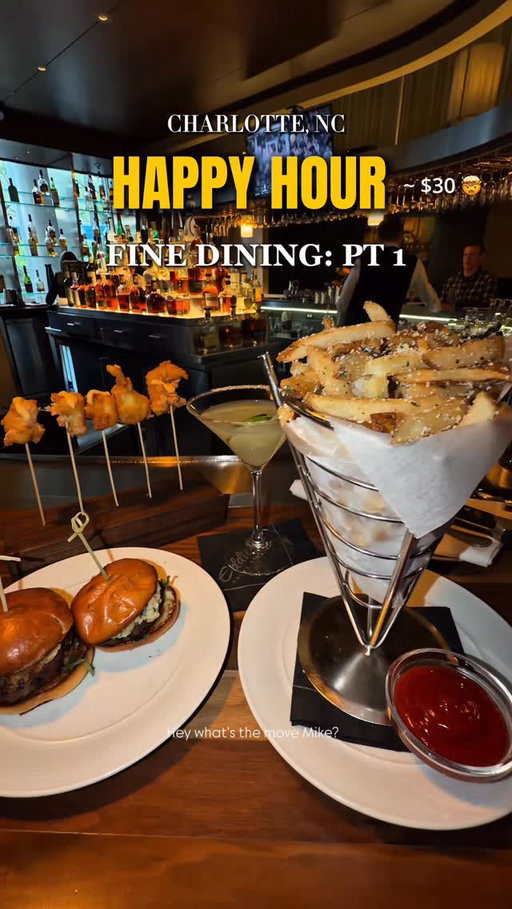 HAPPY HOUR SERIES - Fine Dining Charlotte $30

& yes it’s real 👀🍽️

Have you been looking for the best happy hour deals in Charlotte NC that actually feel upscale and of quality? This is one of those spots that doesn’t get talked about enough. 

The lounge/bar menu at Eddie V’s Prime Seafood is the move 🥂

Here’s what I got:
🍟 Truffle fries — $10
🥩 Mini filet sandwiches — $11
🍸 Cocktails — $10
🦞 South African lobster — $17 (this was just me being a big back) 

⏰ 4–10PM | Monday–Saturday (bar only I believe)
💸 This is Fine dining without the crazy bill

If you’re searching for Charlotte happy hour specials, cheap eats Charlotte NC, or date night spots in Charlotte, this is one to SAVE 📍

Charlotte does have options… you just gotta know where to go.

FOLLOW ME a born and raised Charlotte native as I’m dropping a whole happy hour series 🍽️🔥
.
.
#Charlotte #HappyHour #ThingsToDoInCharlotte #Charlottefood #Foodie