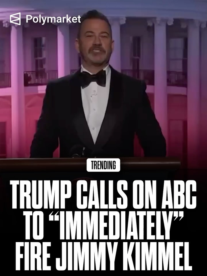 President Trump is once again demanding ABC fire Jimmy Kimmel after outrage over a joke targeting Melania Trump. 

The backlash follows Kimmel’s on-air quip, “Look at Melania, so beautiful… you have a glow like an expectant widow,” which she condemned as offensive while calling for “Jimmy Kimmel Live!” to be canceled.

Traders predict only an 11% chance Kimmel will get fired or resign by May 31.