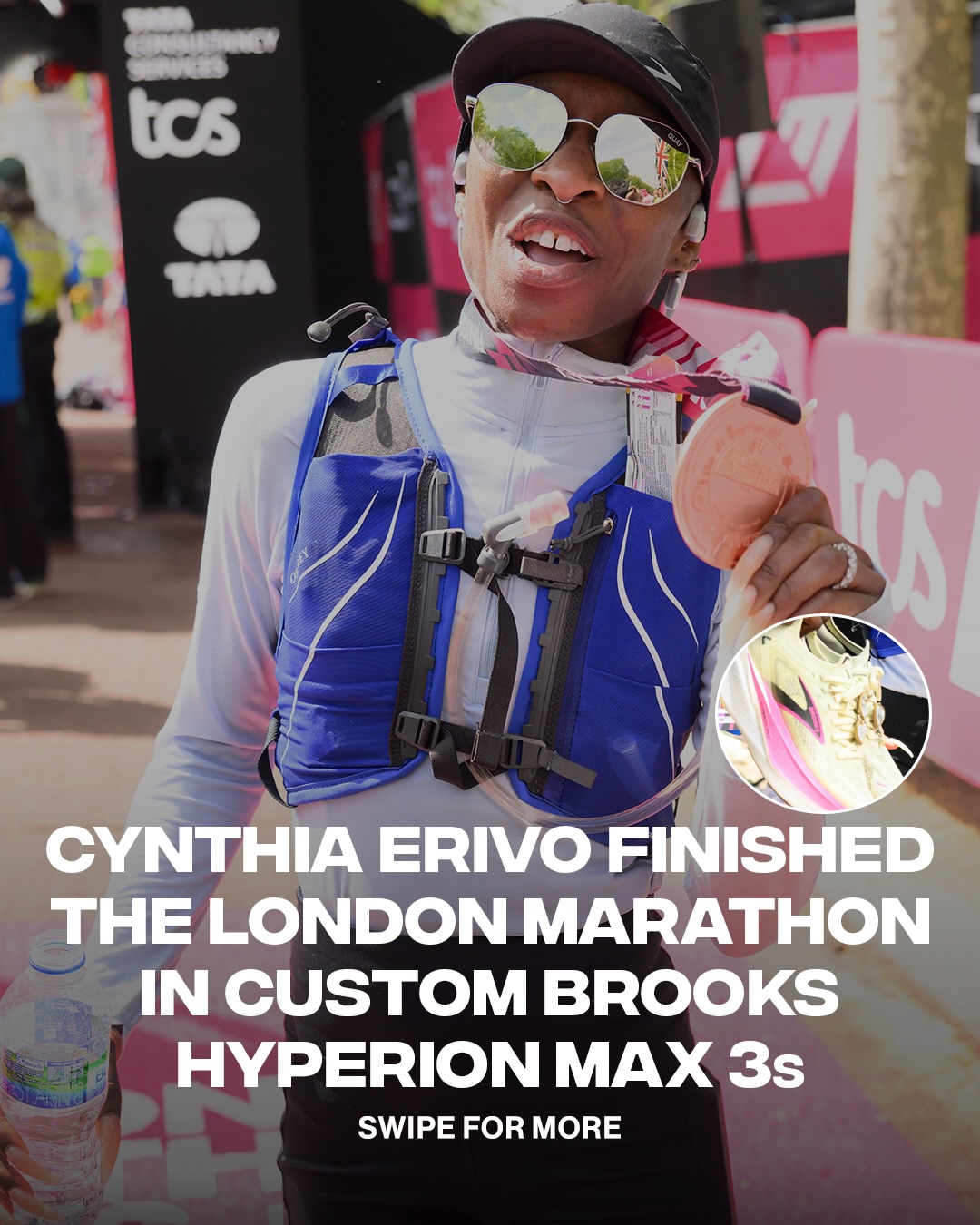 FOR ALL HER DOGS 🐕 👟

British singer and actress Cynthia Erivo finished the London Marathon recording a personal best of 3:21:40 in a custom pair of Brooks Hyperion Max 3s with MARLI Cleo Rev charms inspired by her dogs. 

Cynthia is a dog mom of a Maltipoo named Caleb and a Yorkipoo named Gigi, who were inscribed into each of the heart-shaped charms. 

📷: @gettyimages