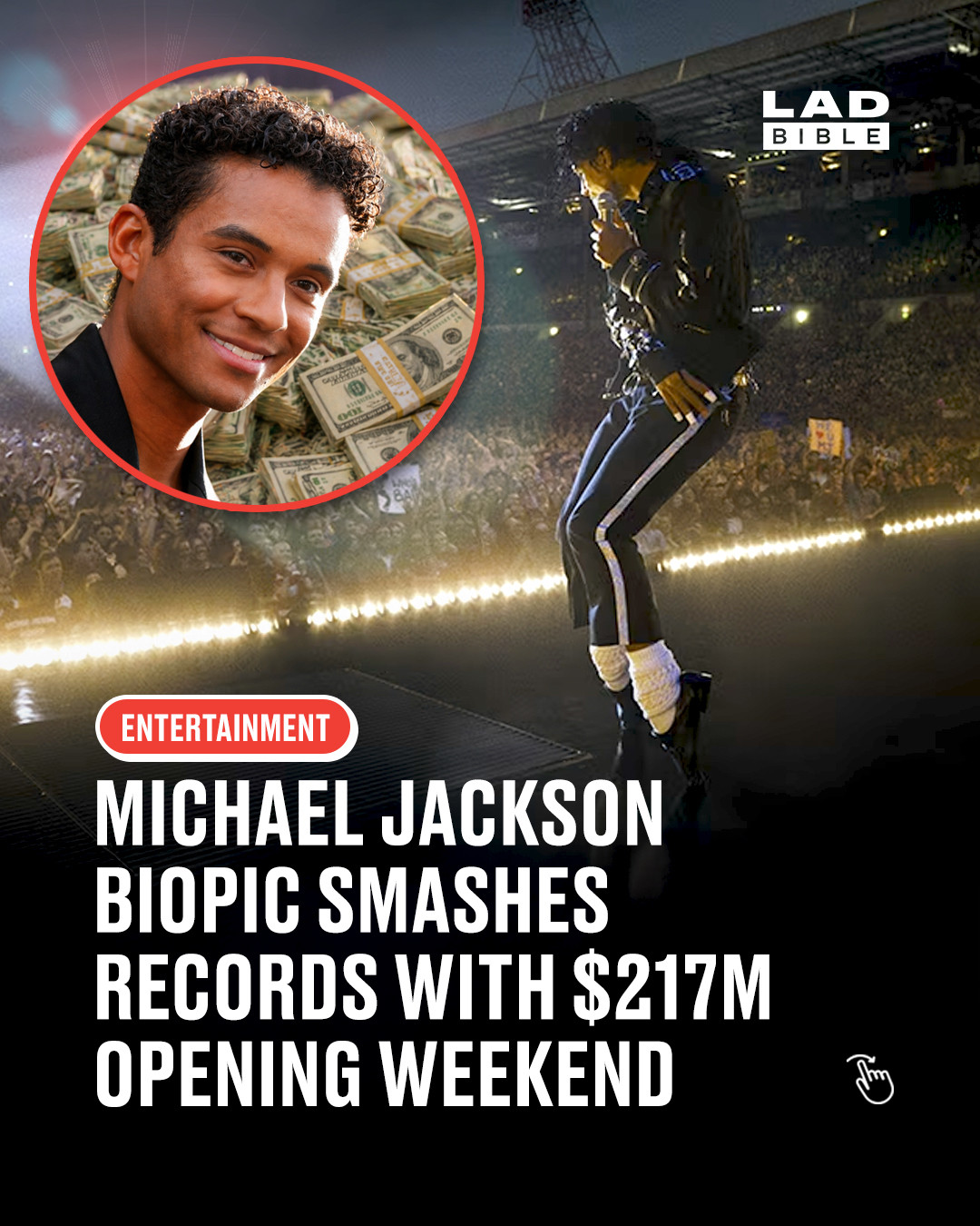 King of Pop still breaking records 🎤⁠
⁠
The new Michael Jackson biopic Michael has smashed the global box office, pulling in $217m (£160m) in its opening weekend, the biggest ever for a biopic.⁠
⁠
Jaafar Jackson, the singer’s nephew, has been widely praised for his portrayal, with audiences clearly loving it. The film’s 97% audience score on Rotten Tomatoes sits in stark contrast to a 38% critics’ rating, with some reviewers claiming it presents a more “sanitised” version of his life.⁠
⁠
The film focuses heavily on Jackson’s music and rise to fame, ending in 1988. It does not cover later allegations made against the singer. Jackson consistently denied those allegations and was found not guilty in court in 2005.⁠
⁠
#entertainment #film #ladbible