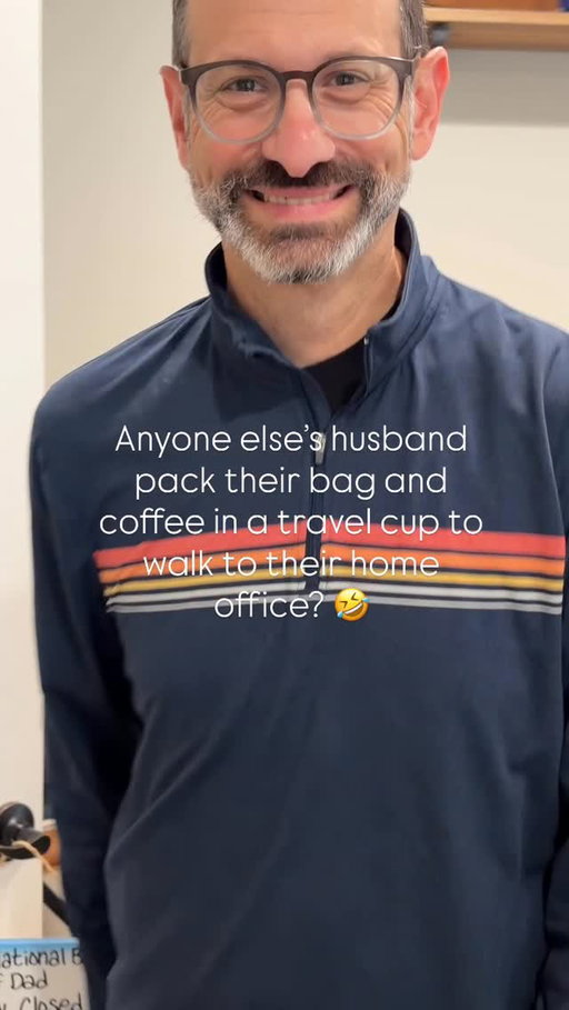 Can’t beat the commute, but it cracks me up that he legit has his backpack on, computer in one hand and travel coffee cup in the other….. to walk 20 steps to his office. 🚶🎒

I love you @jeff.clt.nc , you always make me giggle without even trying to. 😜

#marriagehumor