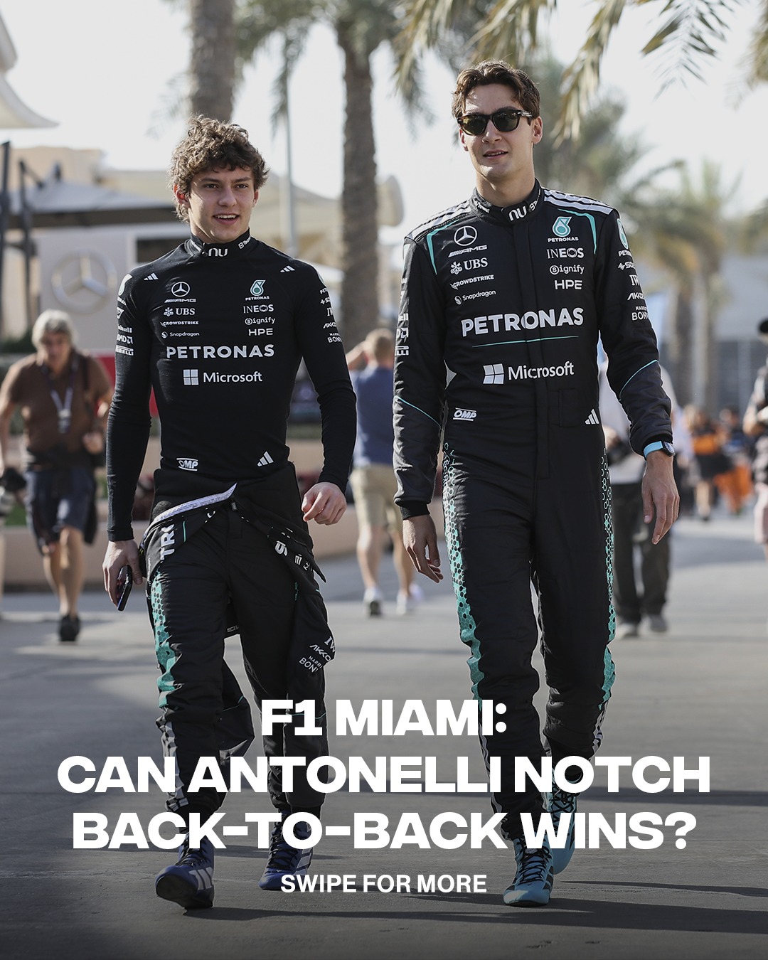Round 4 of F1 season takes us to beautiful Miami. The racing begins on Friday, and as of now, @fanaticsmarkets is showing confidence in Kimi Antonelli and George Russell.

Who will reign supreme in South Florida??

(Photos via @GettyImages)