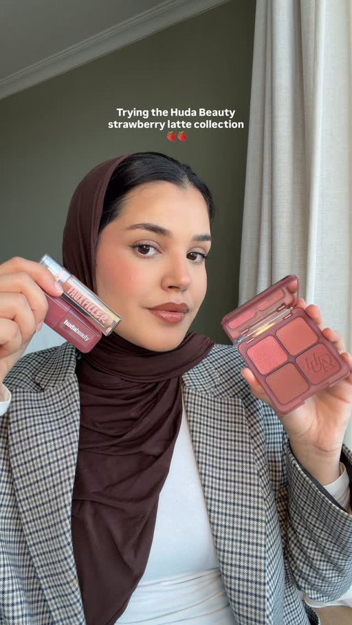 Trying out the new @hudabeauty strawberry latte collection 🍓🤍 #makeup #hudabeauty #makeuptutorial