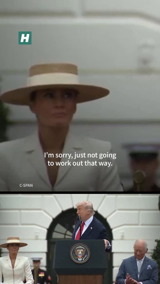 Trump joked about his marriage to first lady Melania Trump as he appeared to go off-script during a speech welcoming King Charles III to the White House.

And she wasn’t laughing.