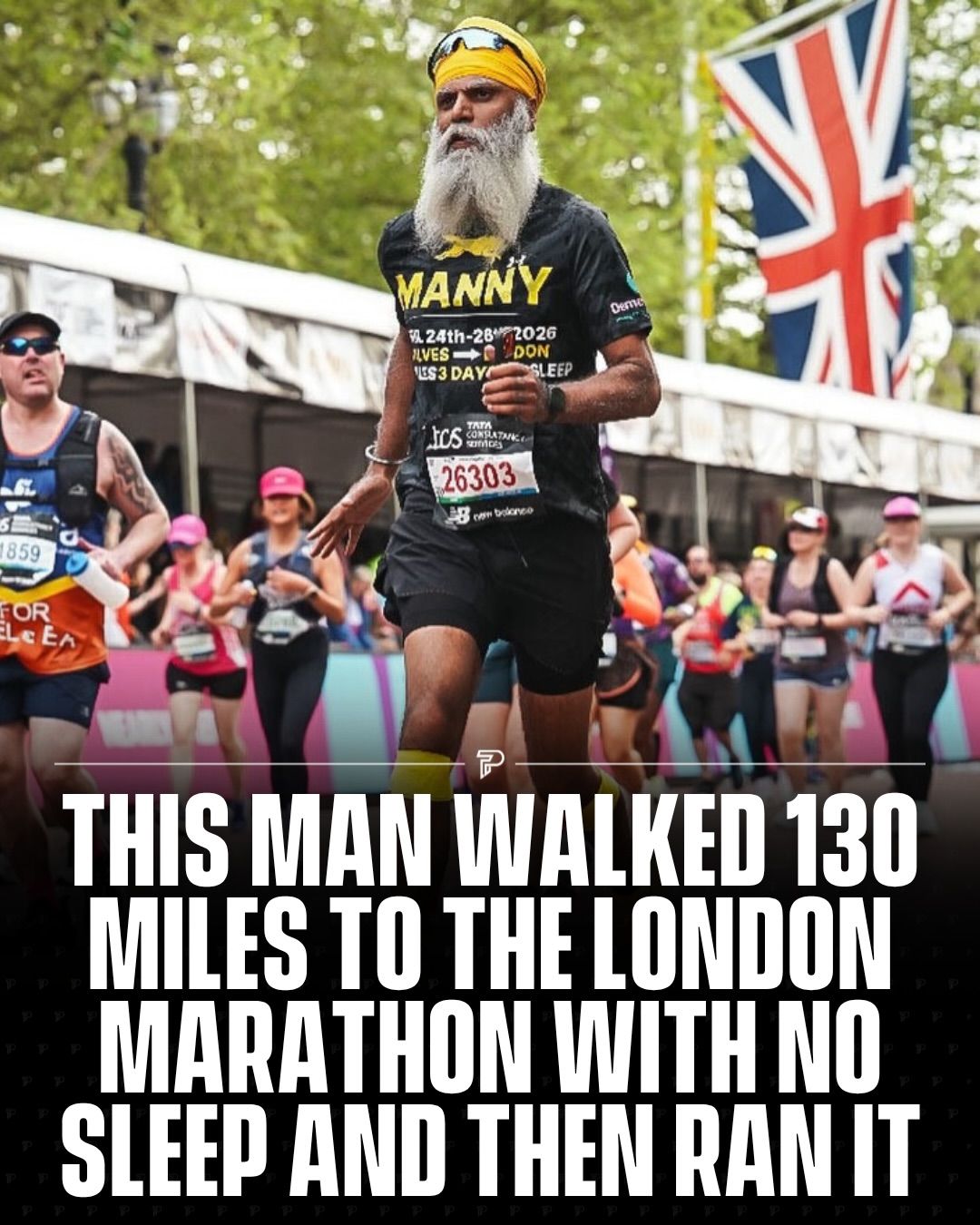 Manny Singh Kang walked 130 miles from Wolverhampton’s Molineux Stadium to the London Marathon start line in under 3 days with zero sleep, then ran all 26 miles for the 7th time. He raised more than £61,000 for Dementia UK, bringing his total since 2018 to over £400,000.

He finished the race feeling “a little bit delirious” and reportedly grabbed a stranger’s ice cream and ate it on the spot.

(via: @manny.s.kang)

#Pubity #Viral #Wholesome