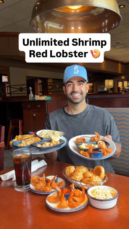 Red Lobster endless shrimp is back. 5 options of shrimp, all you can eat with a side and biscuits 🍤
