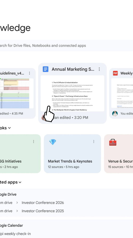 Transition from individual AI to collaborative, team-level productivity with projects in the Gemini Enterprise app—a shared workspace for teams and agents.