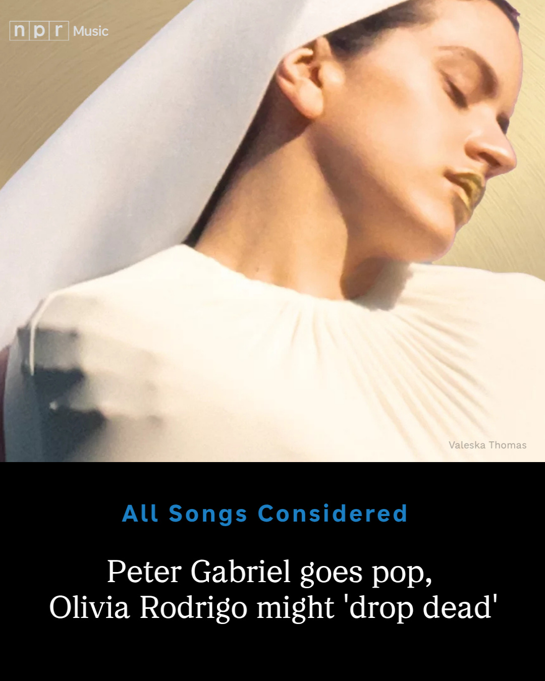 This week, All Songs Considered's latest picks for the best new songs include Olivia Rodrigo’s head-over-heels earworm “drop dead,” a stunning bonus cut from Rosalía’s 'LUX' album, a surprising pop turn from Peter Gabriel, twisted dance beats from Nine Inch Nails and more.⁠
⁠
🎧️ Listen to the episode at the link in our bio.
